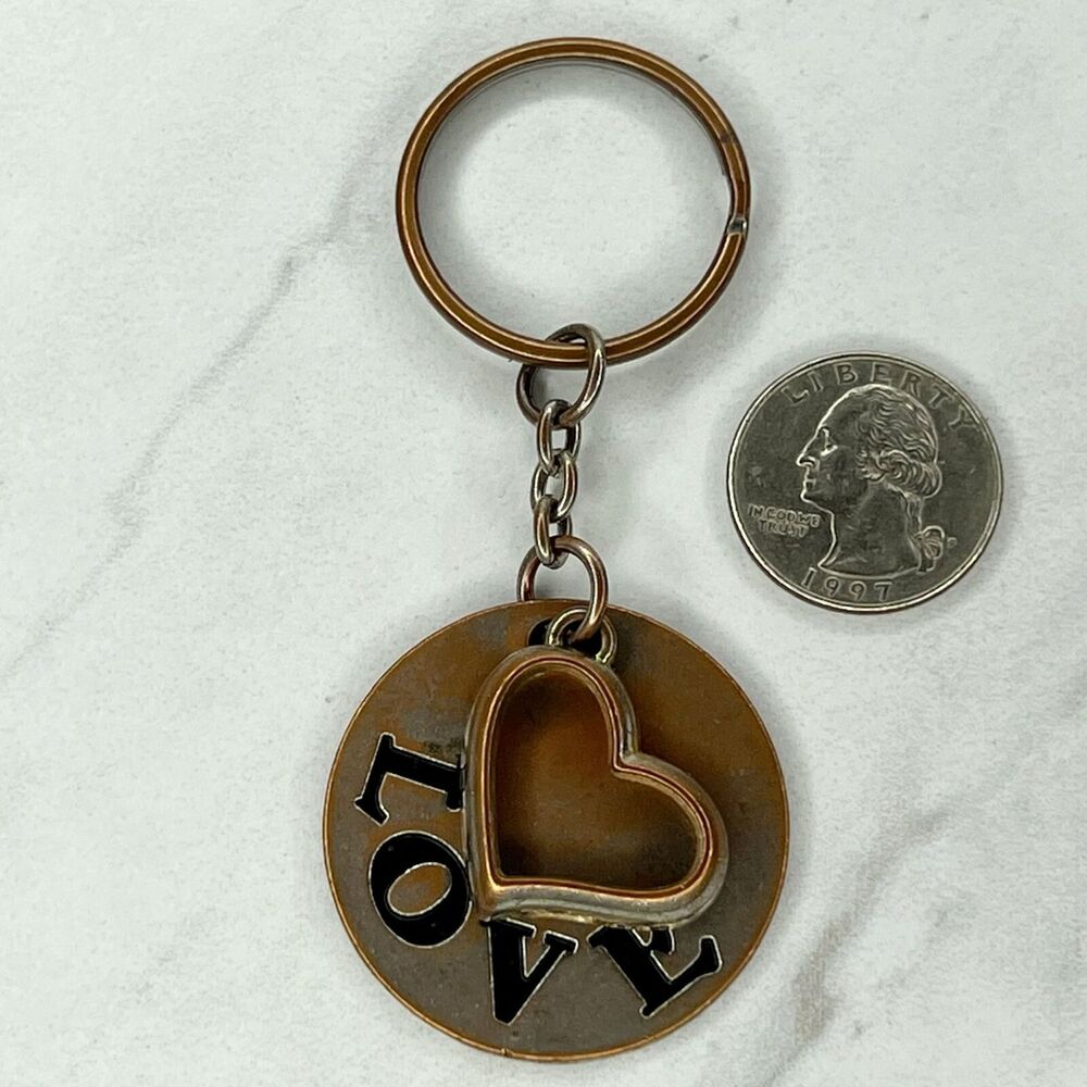 Silver and Gold Tone Metal Love Heart Keychain Keyring